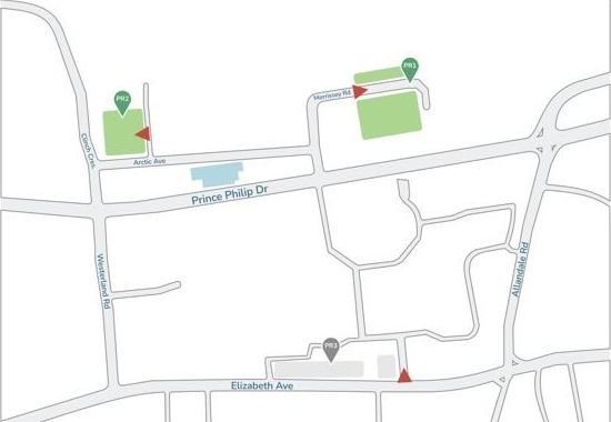Park and Ride map showing PR1, PR2, and PR3 near MUN in St. John's